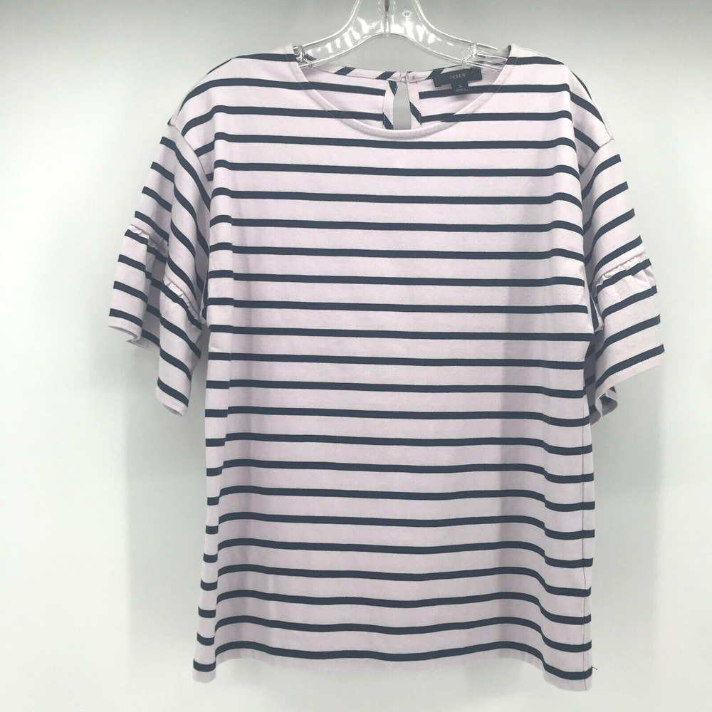 J Crew Womens Stripe T Shirt Small Purple Mariner Cloth Ruffle Sleeve NWT AY448